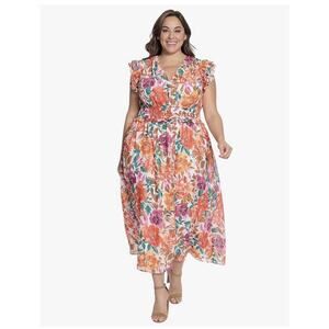 Maggy London Women's V-Neck Flutter Sleeve Smocked Waist Maxi Dress Size 14